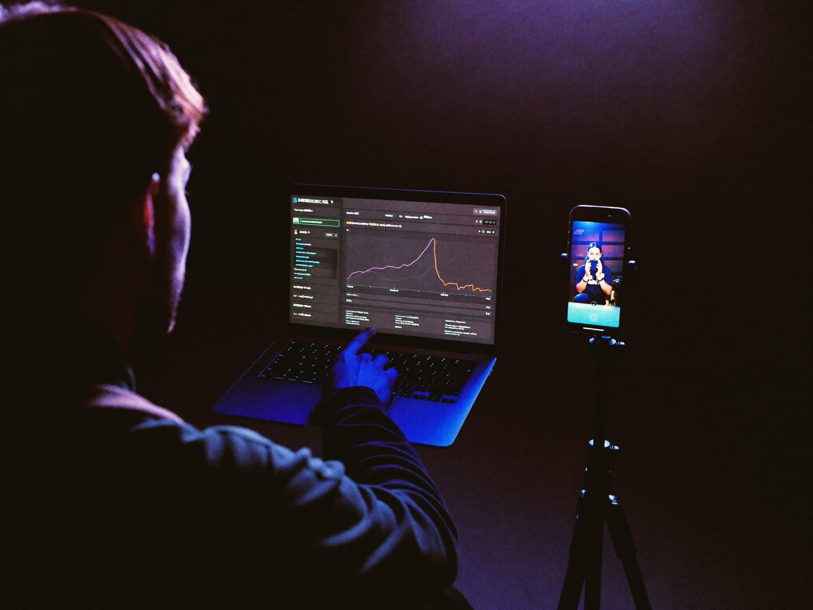 A coach reviewing livestream analytics with a creator